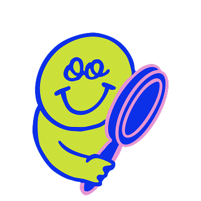 Cartoon character with a magnifying glass on a white background